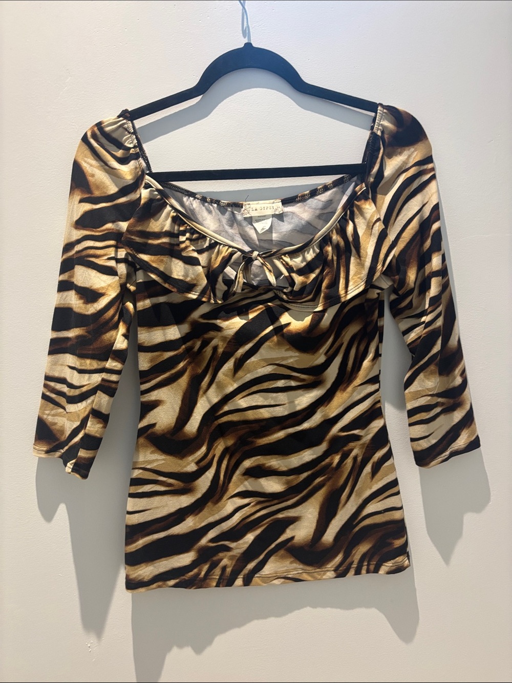 Animal Print Scoop Neck Top - Brown/Black